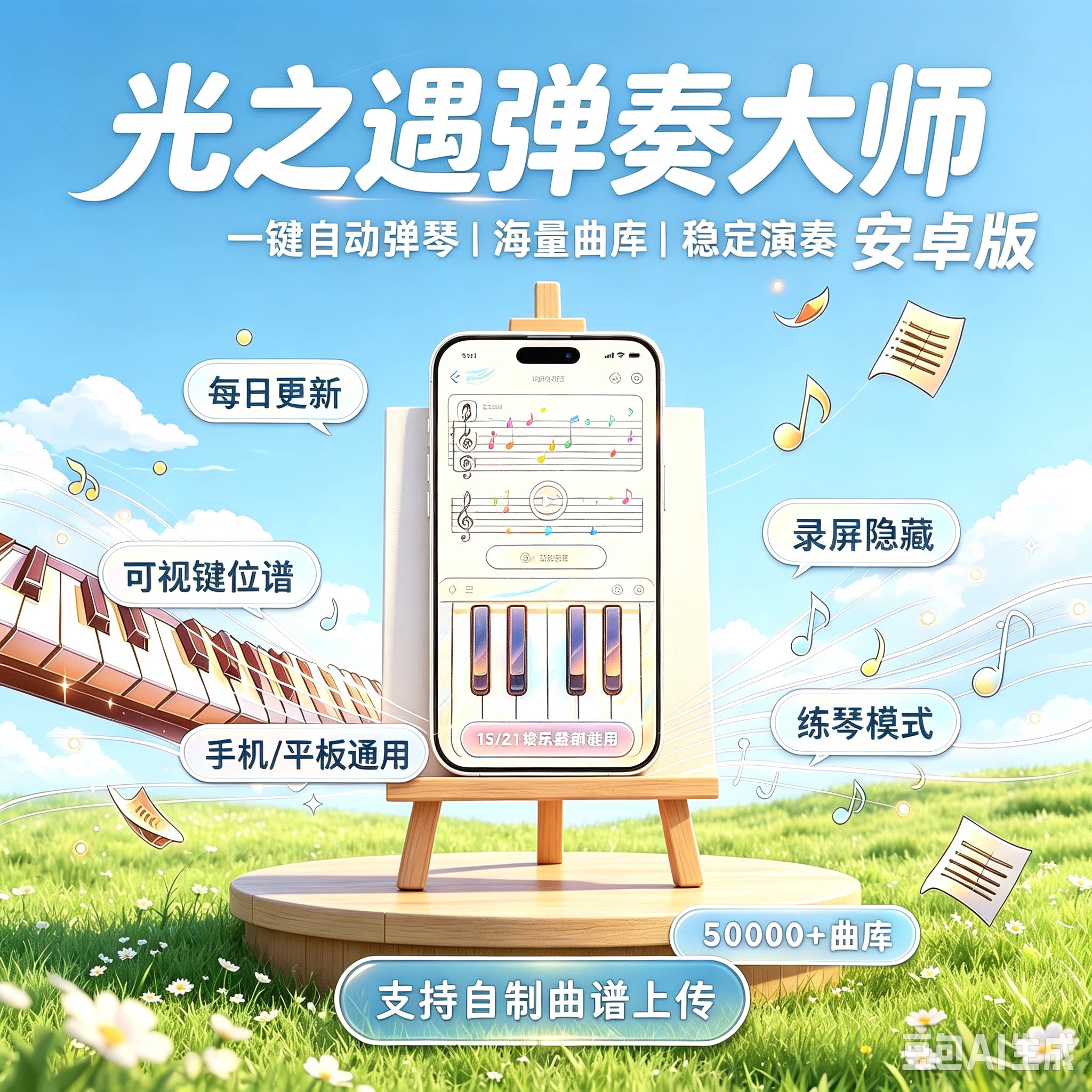光之自动弹琴安卓15／21键乐器通用万首曲谱自制曲谱上传每日更新