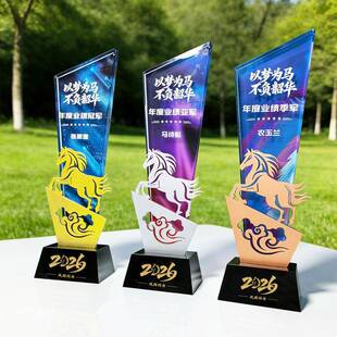 2026新款马年金属水晶奖杯定制定做企业年会颁奖比赛五角星刻字