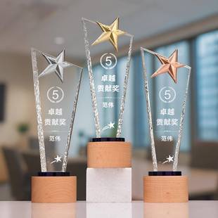 五角星金属水晶奖杯实木定制做酸洗刀片年会比赛儿童公司学生创意