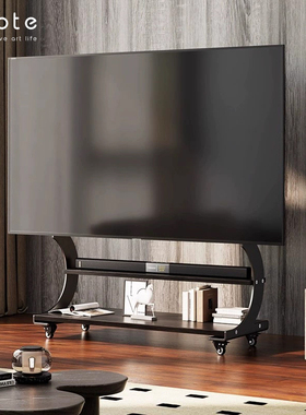 CABTE可移动电视架实木艺术落地支架大尺寸带轮适用50-100英寸