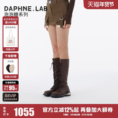 李艺彤同款 DAPHNELAB达芙妮泡泡糖绑带过膝靴复古机能骑士靴
