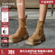 DAPHNELAB 达芙妮方糖弹力短靴厚底方头美拉德风短靴女