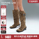 DAPHNE LAB方糖系列绑带直筒靴复古骑士高跟裤 管靴及膝靴高跟靴女