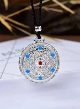 新中式五福圆满镂空吊坠古法罗盘项链挂件复古毛衣链首饰