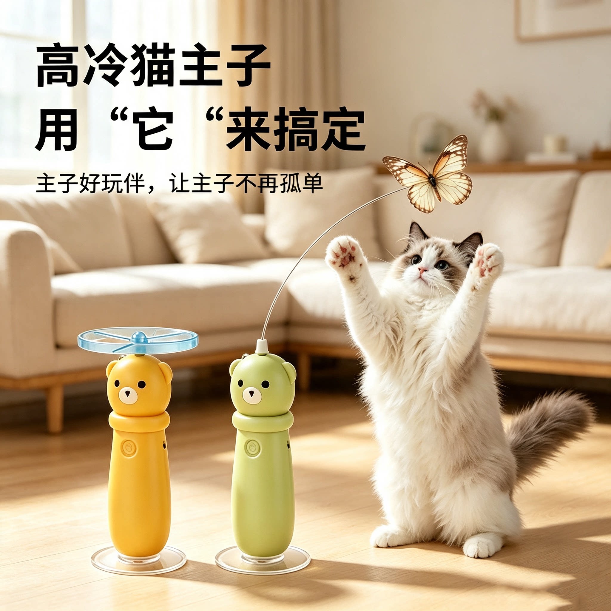 吸盘自动逗猫棒旋转蝴蝶竹蜻蜓猫咪玩具自嗨解闷神器消耗体力玩具图片