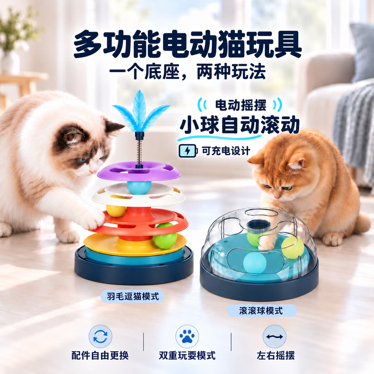电动摇摆转盘轨道球逗猫棒自嗨