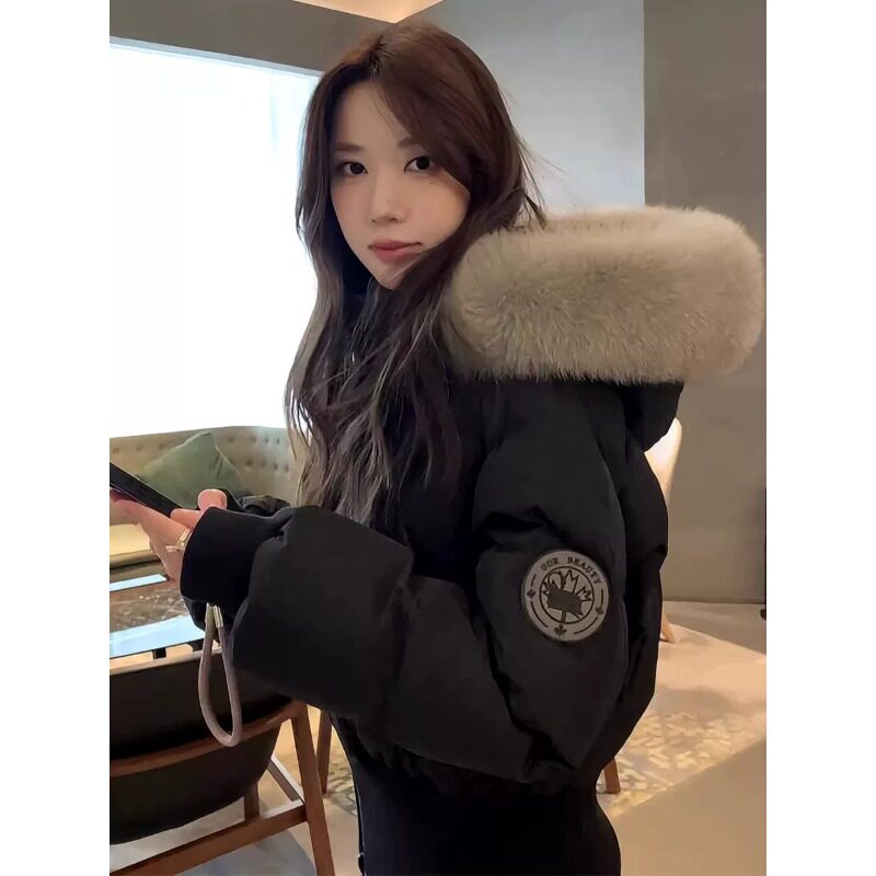 冬季加厚短款毛领保暖棉服女