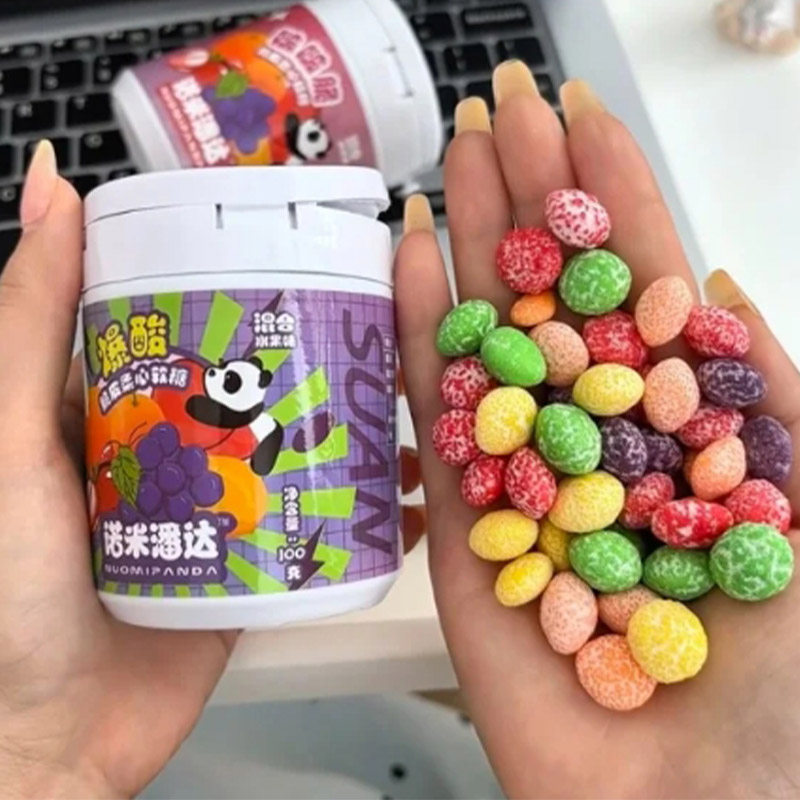 诺米潘达爆酸水果充气柔心软糖彩虹糖混合水果味爆酸零食糖果小吃