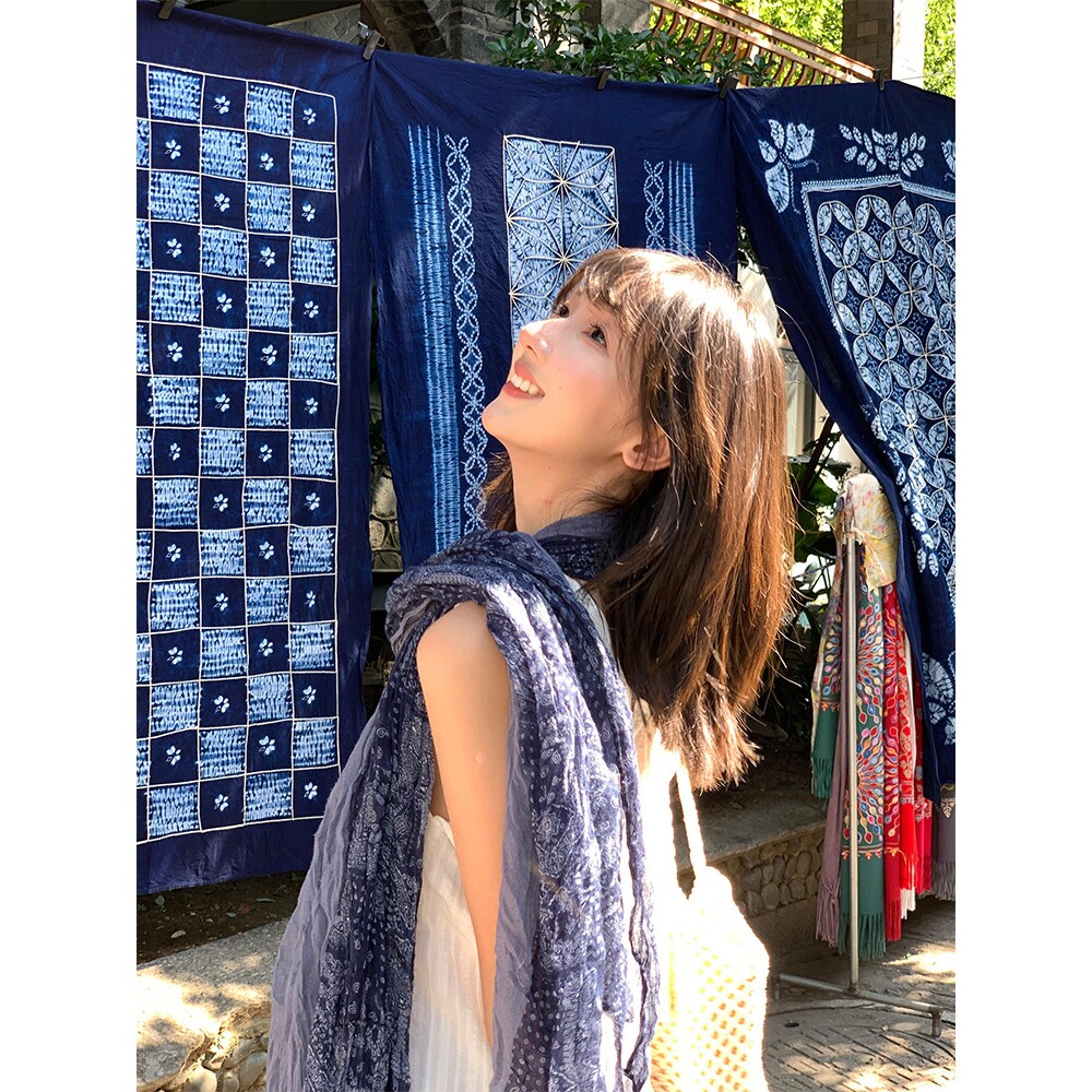 森系文艺复古棉麻碎花围巾云南大理新疆旅游丝巾民族风披肩外搭女