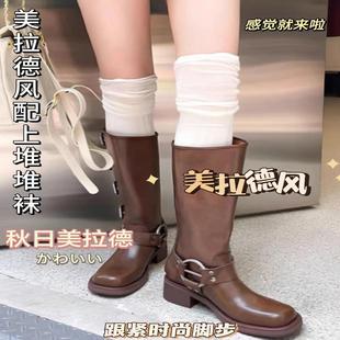 骑士靴袜套配靴子的袜子女拼接过膝袜叠穿堆堆美拉德长筒靴推推袜
