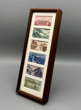 六连框黑胡桃相框增运多金画框摆台人民币装饰画简约轻奢立式摆台