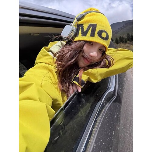 美式复古刺绣字母针织堆堆帽子女秋冬季加厚保暖户外登山毛线冷帽