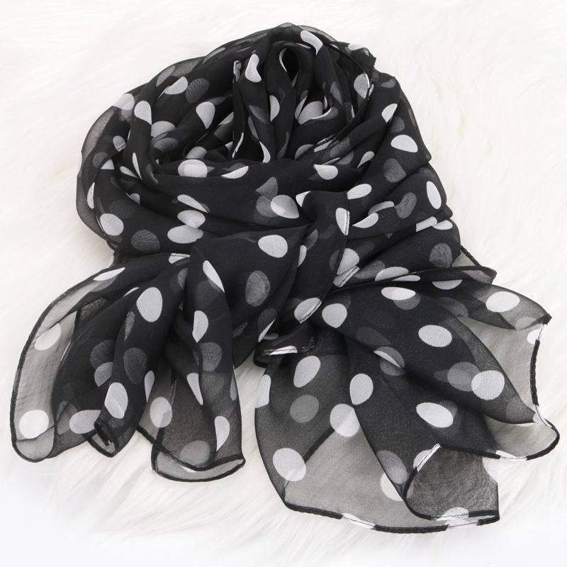 秋冬季乔其纱薄纱巾气质波点披肩长丝巾女经典圆点春夏女士围巾