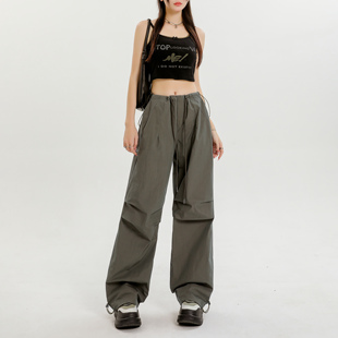 女可调节脚口阔腿抽绳宽松休闲裤 worxurnn 裤 工装 无须美式
