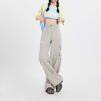 worxurnn/无须美式休闲工装裤女简约宽松百搭直筒阔腿裤