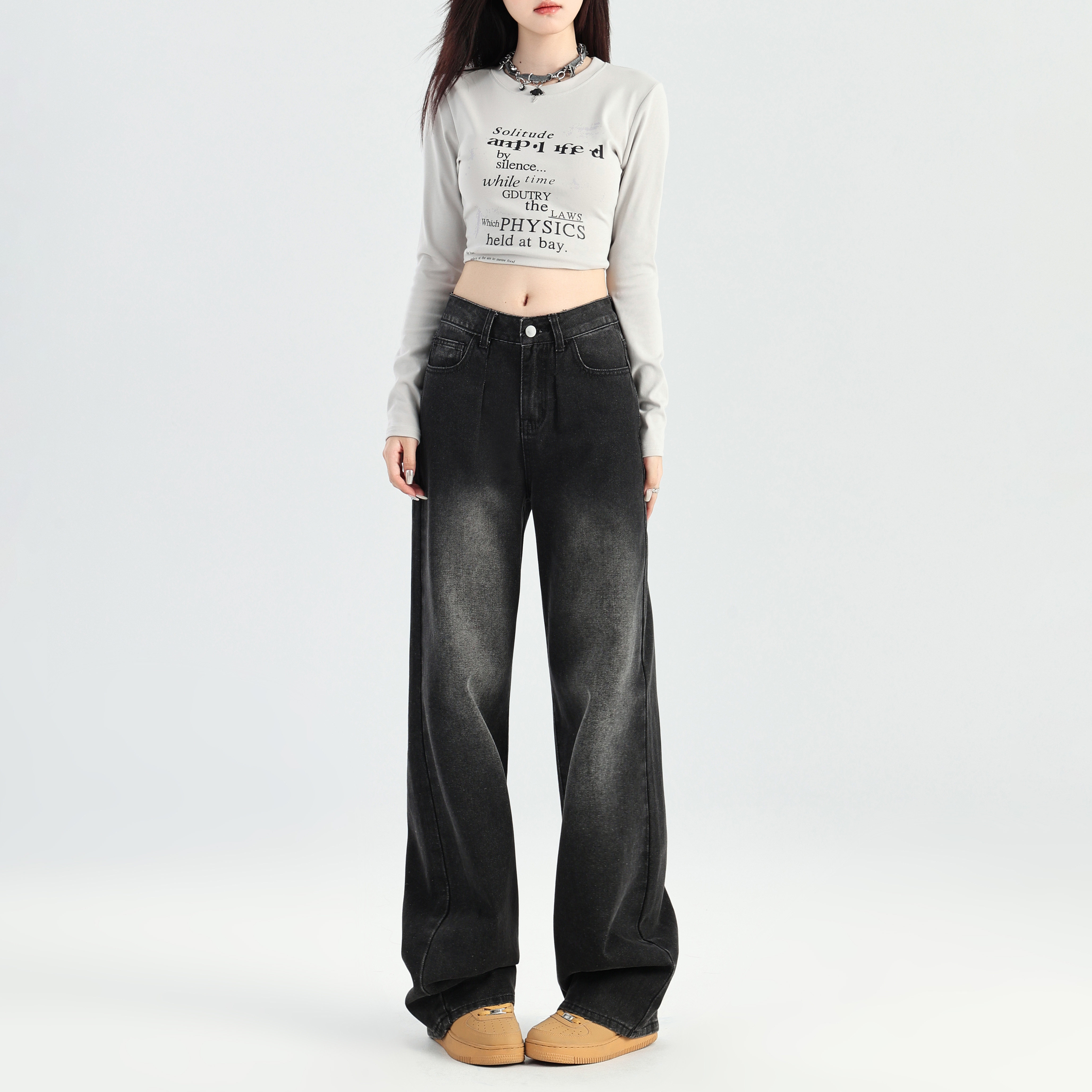 worxurnn/无须捏褶拖地裤后口袋绣花秋宽松牛仔直筒裤,女装/女士精品,牛仔裤,淘宝优惠券,粉丝福利购,淘宝优惠卷