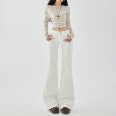 worxurnn/无须美式复古低腰辣妹微喇裤百搭显瘦修身微弹牛仔裤女