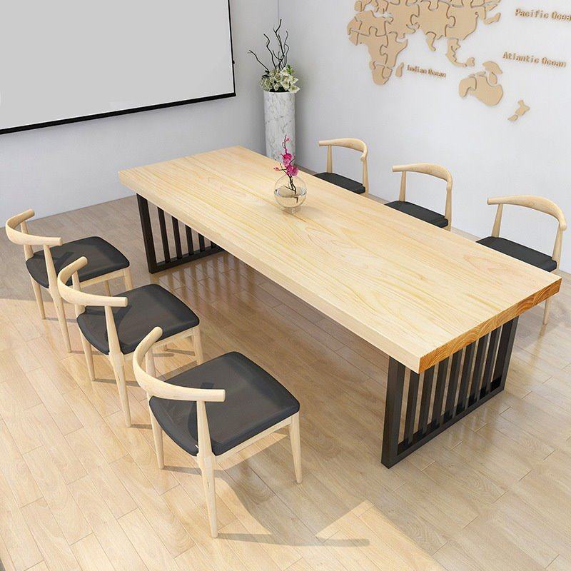 北欧轻奢简约全实木办公桌会议桌长条桌原木长方形茶桌工作台餐桌