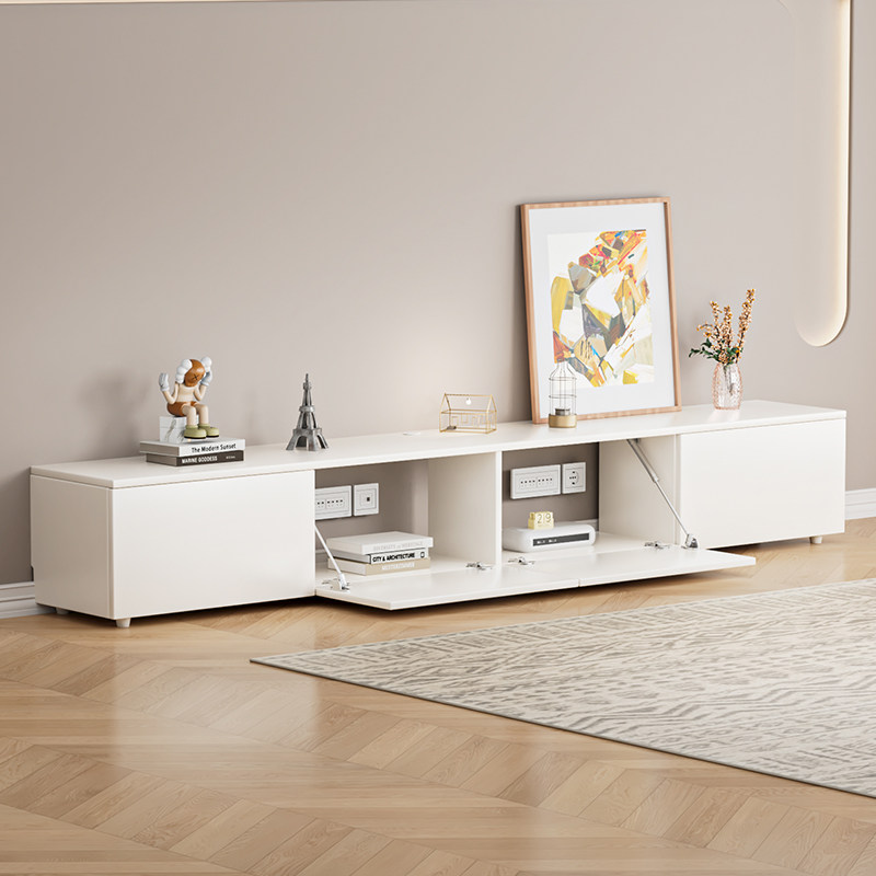 电视柜实木北欧现代极简约小户型客厅悬空白色奶油风落地电视机柜