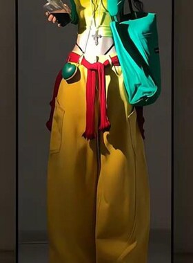 大码美式复古黄色字母刺绣弯刀牛仔裤女2025新款宽松显瘦阔腿长裤