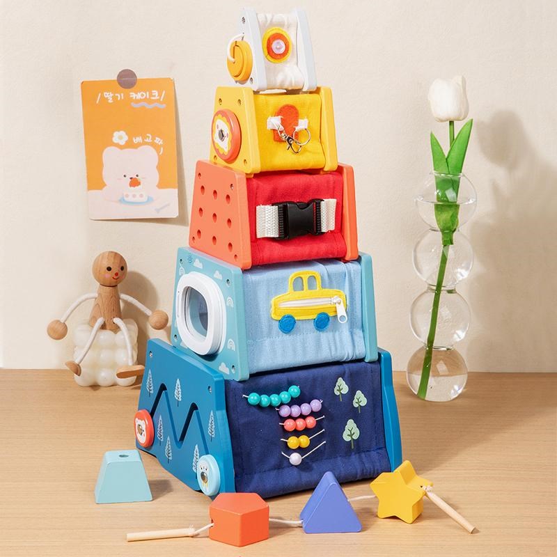 幼儿园多功能忙碌塔多孔木质3D立体积木大号拼图益智玩具2到6岁
