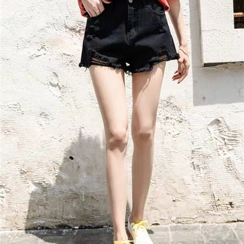 破洞牛仔短裤女夏季宽松学生黑色a字阔J腿小个子显高显瘦薄款网红
