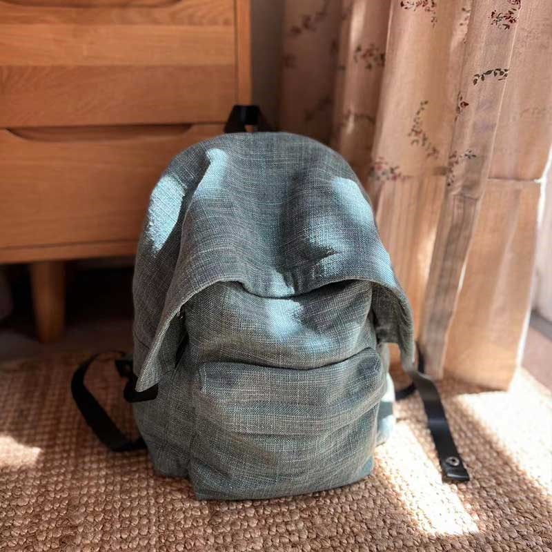 庸庸帆布双肩包女文艺复古背包高级感大学生书包通勤旅行布包简单