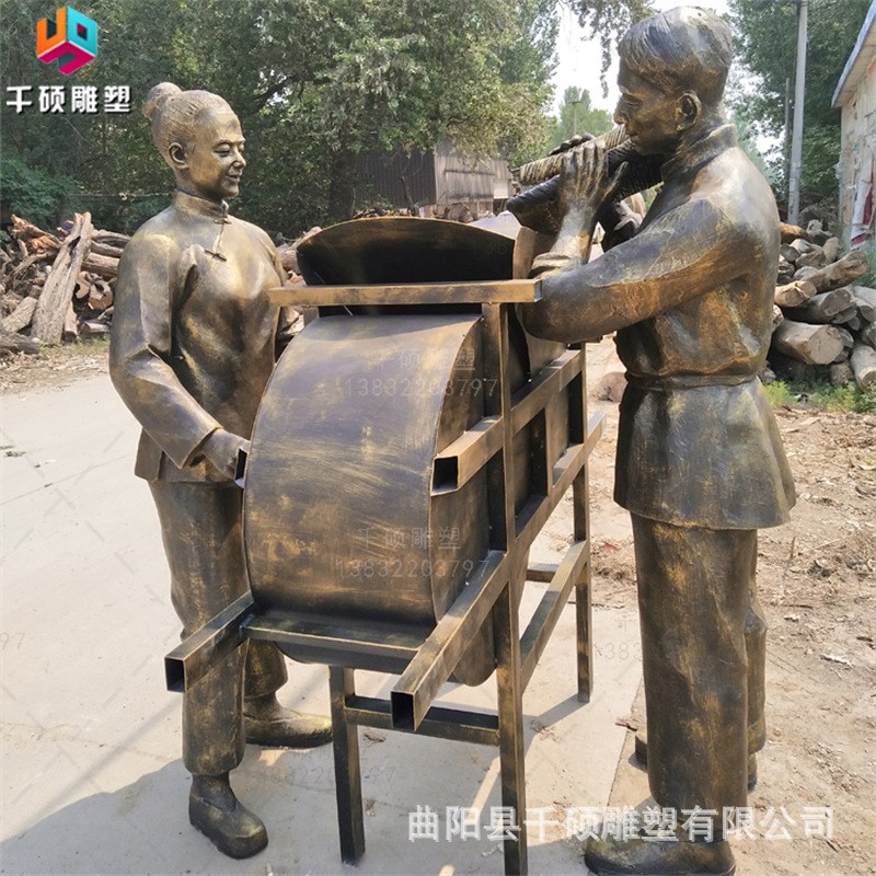 现货玻璃钢仿铜人物农民农耕劳动雕塑户外广场园U林景观装饰摆件