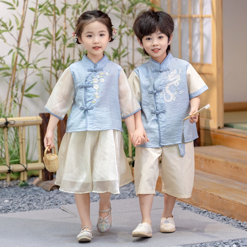汉服男童夏季中国风女童唐装夏装套装古风改良高端儿童古装表演服