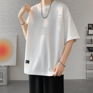 胖子大码美式重磅纯色T恤侧边隐形口袋胖男生透气显瘦短袖男300斤