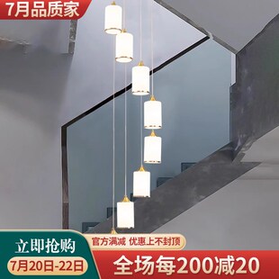 楼梯间长吊灯新中式全铜玻璃长线吊灯公寓别墅复式楼挑空旋转吊灯