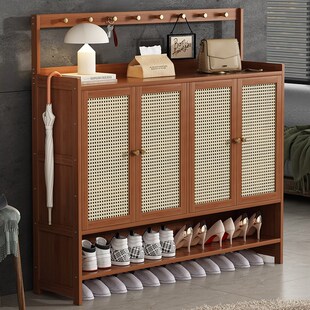 门口家用鞋架子好看结实耐用鞋柜带门小户型收纳神器实木多层防尘