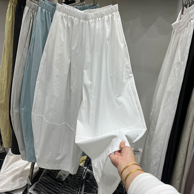 韩系松紧腰垂感灯笼裤女2025夏季宽松百搭防蚊阔腿裤九分裤泡泡裤