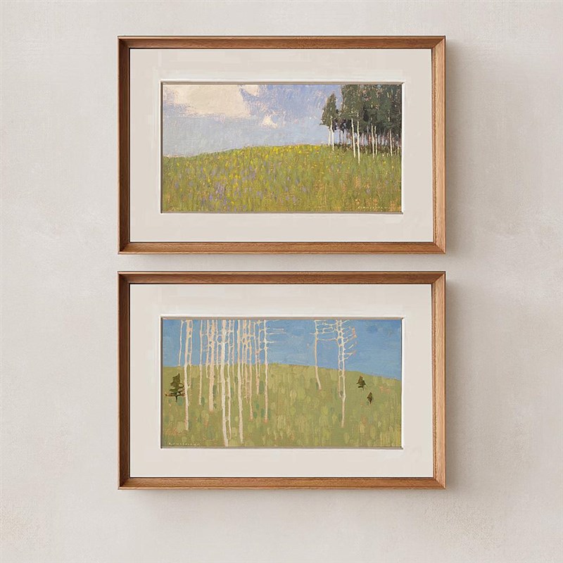 窗外的美丽风景 卧室装饰v画法式中古北欧复古卧室书房客厅挂画图片