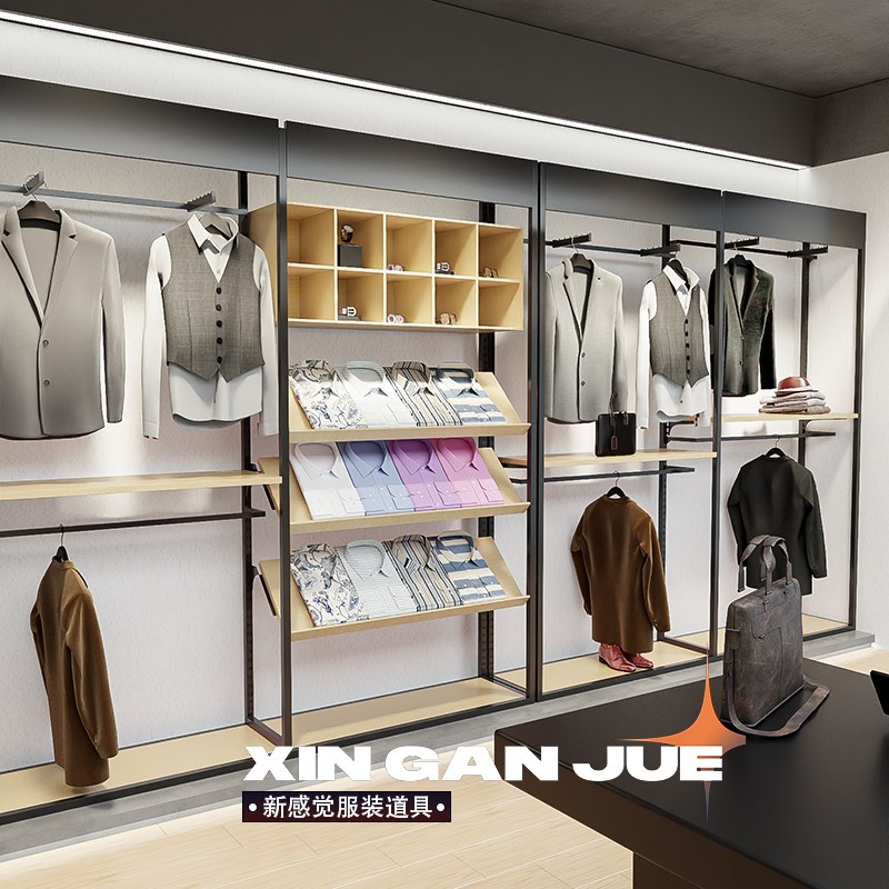 男装店展示架商场高档服装店装修C设计效果图上墙落地式陈列架定