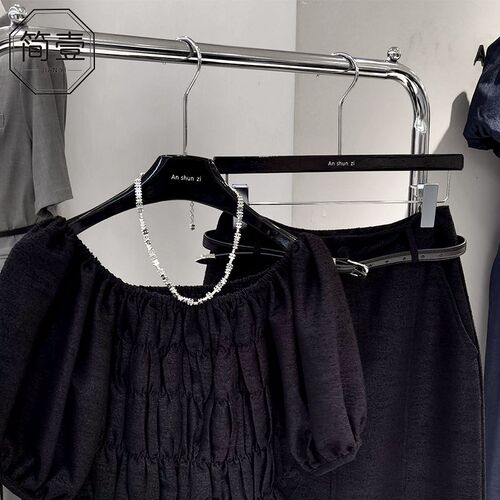 服装店衣架黑白i色榉木原木质防滑衣撑女装专用高档无痕裤夹架定