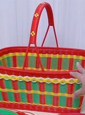 9WOR手编提篮手工编织篮子家用定 制拜神篮子塑料长方形圆形篮藤