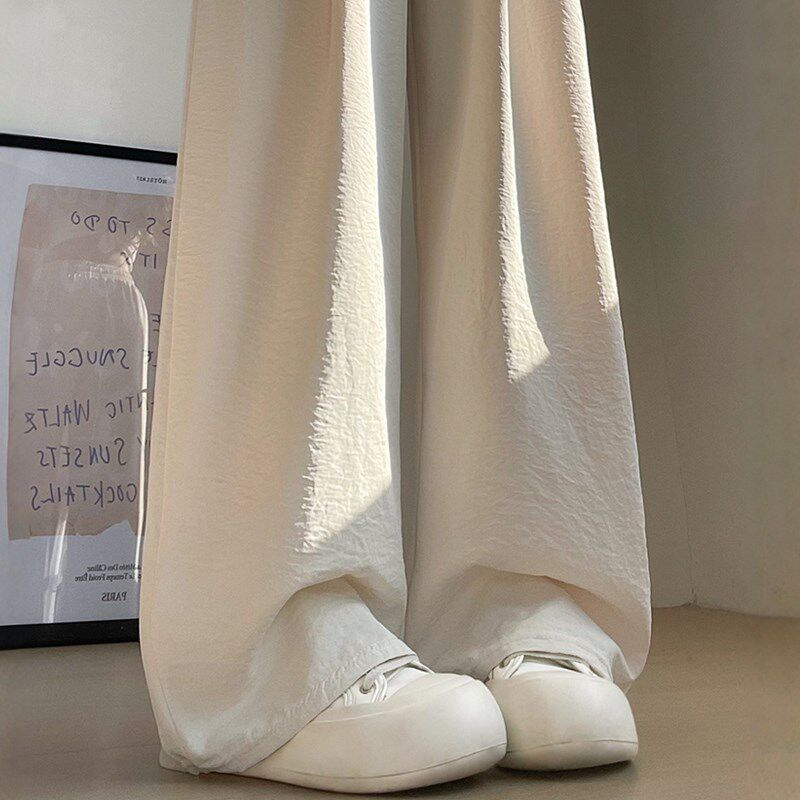 白色阔腿裤女夏季2025新款高腰垂感直筒宽松休闲奶芙冰丝凉凉裤子