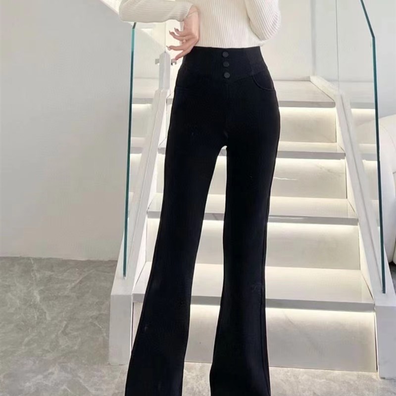 2024春季新款女士时尚微喇裤高腰显瘦长裤休闲修身外穿小黑裤