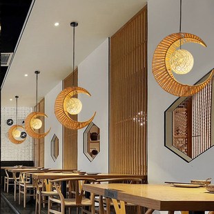 餐厅麻绳吊灯中式田园藤艺手工编织民宿吧台烧烤餐饮工程专用灯具
