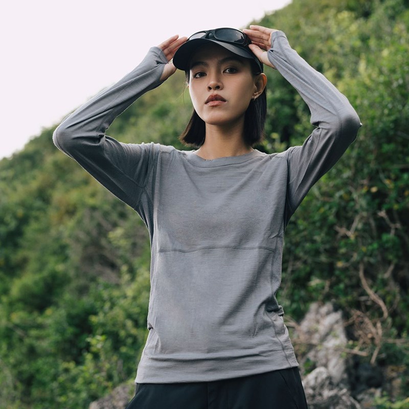 户外美利奴羊毛速干衣女160yg保暖排汗徒步登山贴身层美丽诺长袖