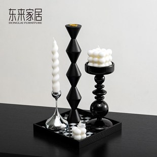 中古风轻奢烛台j香薰摆件高级感餐桌托盘蜡烛组合洗手间法式装饰