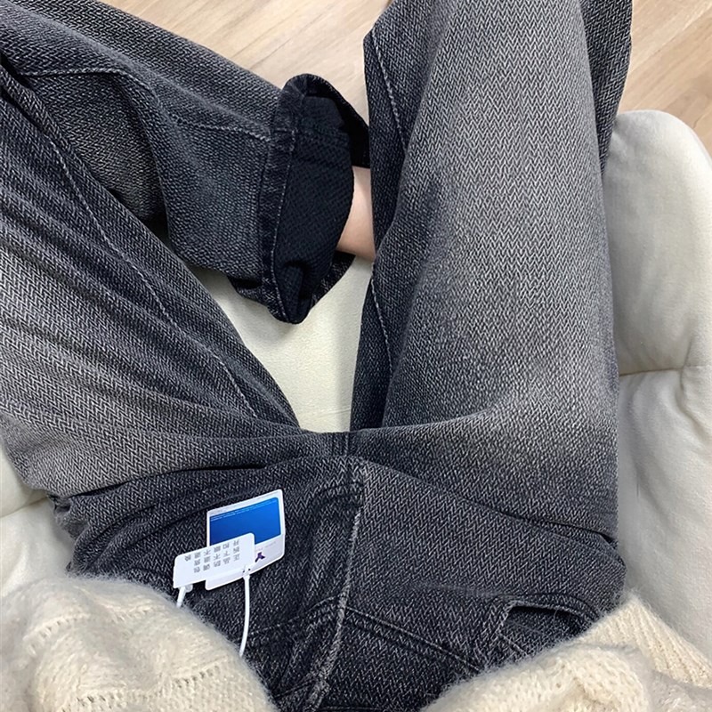 黑灰色直筒牛仔裤女夏季新款胖妹妹mm高腰宽松显瘦星空纹阔腿长裤