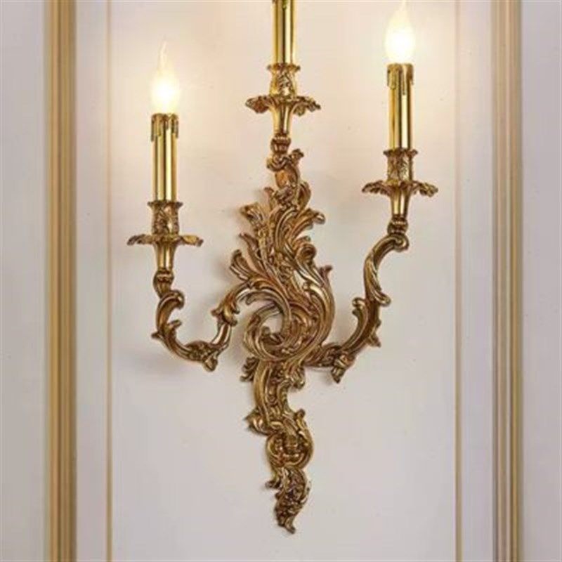 欧式客厅餐厅背景墙灯法式高档卧室床头灯具过道楼梯三头全铜壁灯