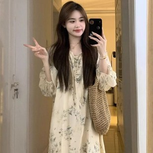 胖mm显瘦长裙慵懒风度假碎花裙 国风连衣裙女夏季 大码 300斤新中式