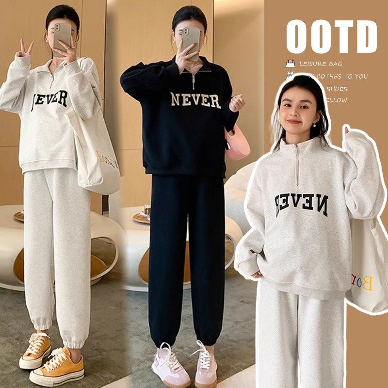 孕妇套装2024新款时尚洋气时髦D上衣卫衣遮肚子秋冬款运动装秋装