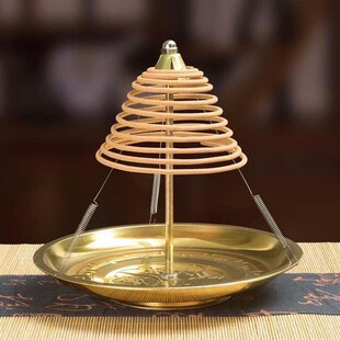 檀香盘香架金色架子香炉支架盘塔香盘蚊香点24小S时檀香香托盘香