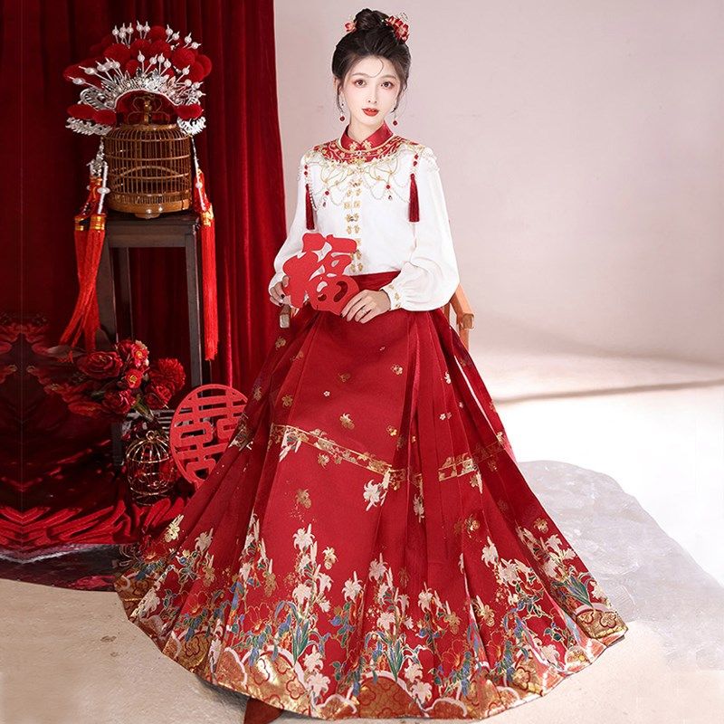 敬酒服新娘高级感红色结婚订婚礼服女国风新中式衬衣配马面裙套装