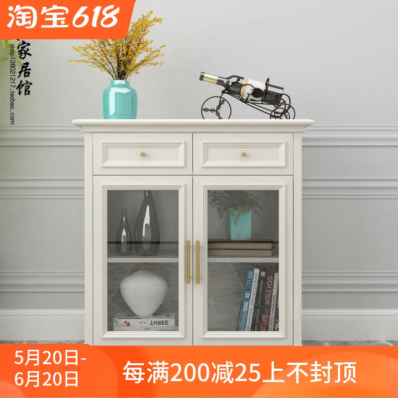 美式餐边柜e全实木白色餐厅酒水柜欧式简约现代储物柜小户型定制