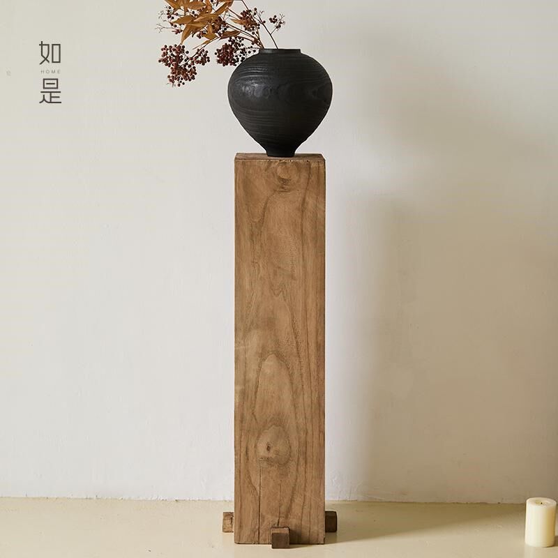 如是/侘寂风实木墩底座方柱子民宿客厅玄L关木雕中式造景装饰摆件